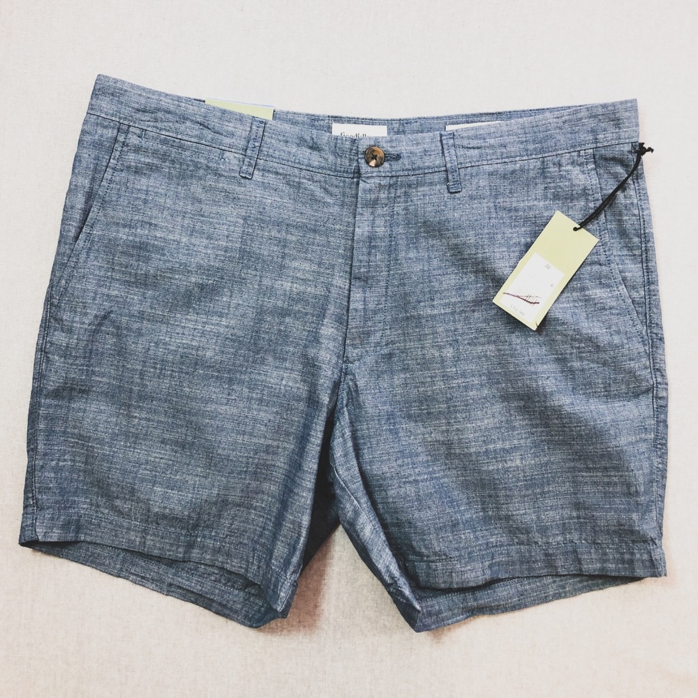 Blue Chambray Linden Flat Front Slim Chino Short - Picture 3 of 8